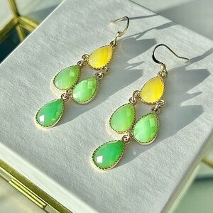 Green & Yellow Chalcedony Chandelier Earrings